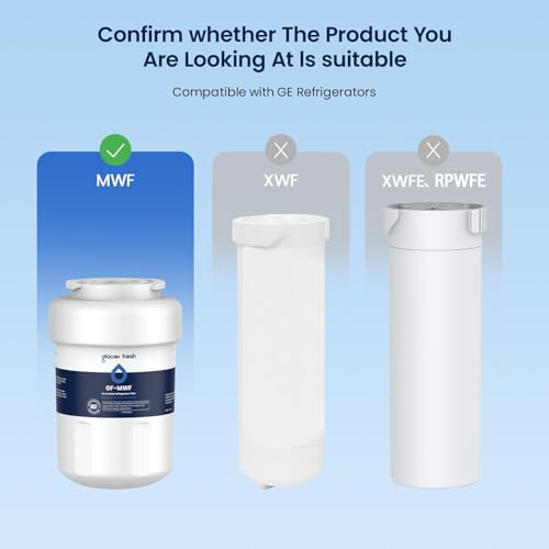 GLACIER FRESH MWF Refrigerator Water Filter 3-Pack Compatible with GE - White, NSF Certified