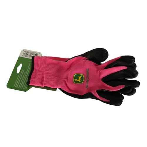 John Deere JD00021 Nitrile Foam Palm Dipped Gloves - Work Gloves for Women, Light-Duty Gloves with Elastic Wrist, Band Top Cuff, Black/Pink