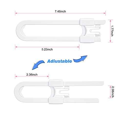 Vmaisi Baby Sliding Cabinet Locks - 4 Pack Adjustable U Shaped Child Safety Locks,Childproof Latches for Kitchen Bathroom Storage Cupboards Doors, Handles and Knobs White (4)