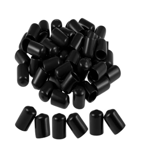 Round Rubber End Caps 100 Pcs 3/8" (10mm) ID Vinyl Flexible Screw Thread Protectors Black Bolt End Caps for Metal Tubing Rod Bolt