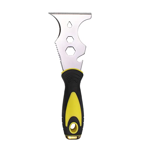 Multi-Painter's Stainless Steel Tool Spealloy Paint Scraper, Taping knife,3 in. Putty knife 15-in-1 Paint Scraper Hammer Head Soft Grip Handle Fixed Multi-Tool for Wood, Wallpaper Grout