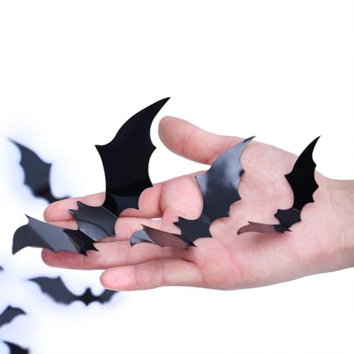 120 Pcs Halloween 3D Bat Wall Decals Waterproof Black Spider Decorations