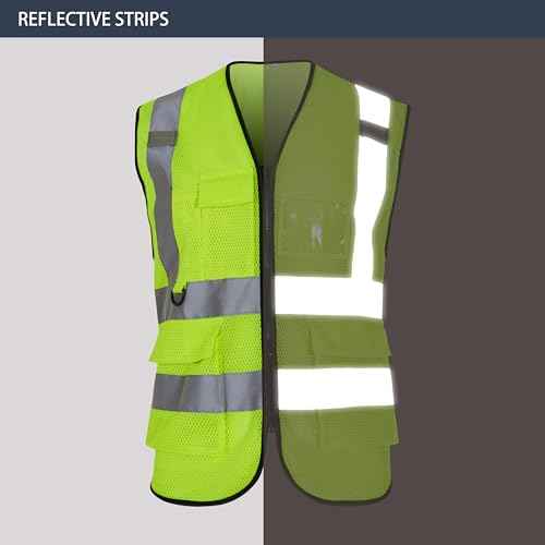 Reflective Safety Vest for Men Women 6 Pockets High Visibility Construction Work Vest, Class 2, Meets ANSI Standards