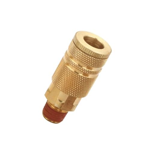 1/4 Inch Brass Male Industrial Coupler, 12 Pack 1/4 Inch Air Hose Fittings NPT Male Quick Connector Air Coupler with sealant for Professional Jobsites and Automotive Shops