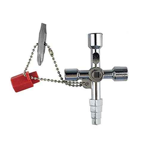 4 in 1 Universal Cross Triangle/Square/Round Key, 4 Ways Multifunction Alloy Key Wrench for Train Electrical Elevator Cabinet Valve (4 in 1 Pagoda Key)