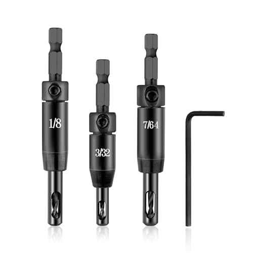 3 Pcs CC2430 Self Centering Drill Bit Set 3/32", 7/64", 1/8" - VIX Bit for Bosch Clic-Change 1/4" Hex Shank Drill - Self Centering Hinge Drill Bit #6 8 10 Screws