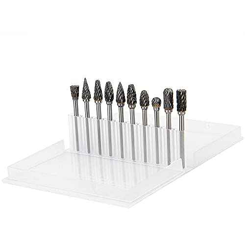 10 Pieces Tungsten Carbide Double Cut Rotary Burr Set with 3 mm (1/8 Inch) Shank and 6 mm (1/4 Inch) Head Size