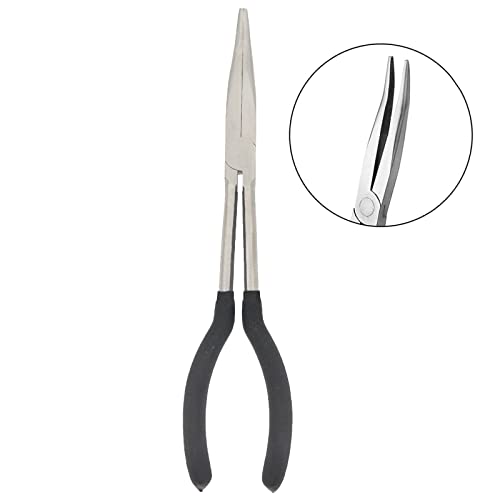 1 Piece 11 Inch Long Reach Pliers Set - Long Needle Nose Pliers Sets - 25, Degree Angle Designed for Mechanics, Technicians, and Contractors Milled-Jaws Steel