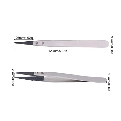 1 pcs Anti Static Tweezers, Pointed Tip Tweezers with Stainless Steel Body and Carbon Fiber Plastic Head, for Emiconductor Microelectronics