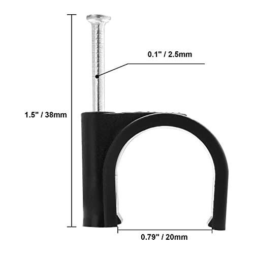 50pcs 3/4" / 20mm Half Clamp J-Hook with Nail, Nail in Cable Clips Ethernet Cable Nails Tacks Clips, Black