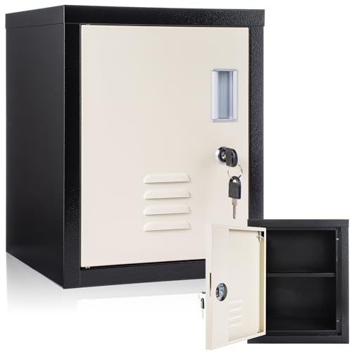 Suzile Lockable Metal Storage Cabinet for Office & Home Black Beige
