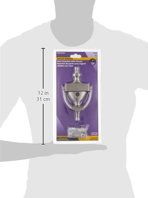 Hardware Essentials Satin Nickel Door Knocker with Viewer, 160 Degree View of Entryway, Front Door, 7 Inches, 11.7 Ounces, 1 Count, Polished Solid Brass, Corrosion Protection, Engraveable (852725)