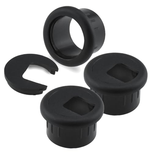 SDTC Tech 3-Pack Black Plastic Desk Grommet 25mm Cable Cover Organizer