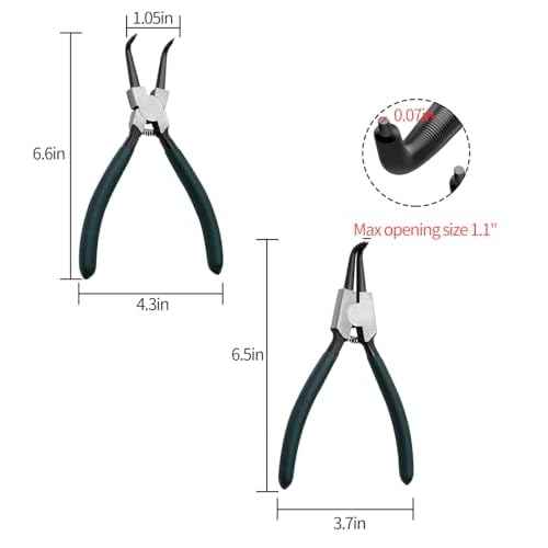 Snap Ring Pliers Set, 2pcs 7" Internal/External Circlip Pliers Kit with Bent Jaw, Heavy Duty Precision Spring Loaded Pliers for Ring Remover Retaining and Remove Hoses, Gaskets