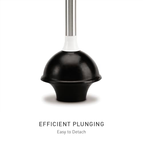 simplehuman Toilet Plunger Set with Magnetic Cover - White, Narrow Flange for Modern Low-Flow Toilets