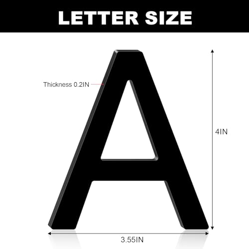 Monlyey 4 Inch Self Adhesive House Numbers - Black Acrylic Exterior Address Letters & Numbers for Garden, Mailboxes, Rooms, Apartments, Hotels (A)