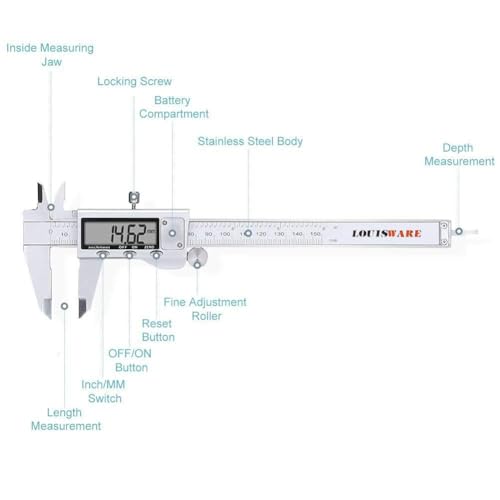 Digital Caliper Measuring Tool, Stainless Steel Vernier Micrometer