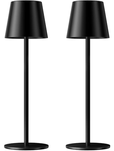 Black Matte Rechargeable Cordless Table Lamp Set with Touch Control & 3 Color Modes