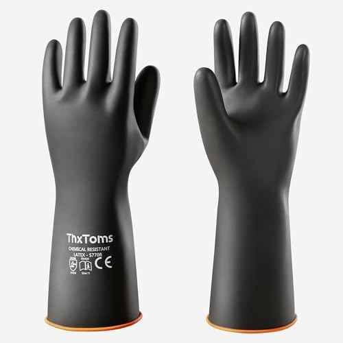 ThxToms Heavy Duty Latex Gloves,Chemical Resistant Gloves,Puncture Resistant, Resist Acid,Oil,Alkali, Waterproof for Industrial Cleaning,Gardening,14", 1 Pair