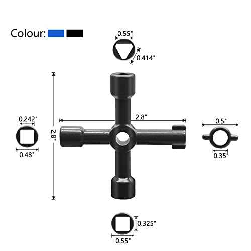 3 Pcs 4-Way Multi-Functional Utilities Key, Plumbing Key, Triangle Square Wrench, Opening Key for Water Gas Electric Meter Box, Black