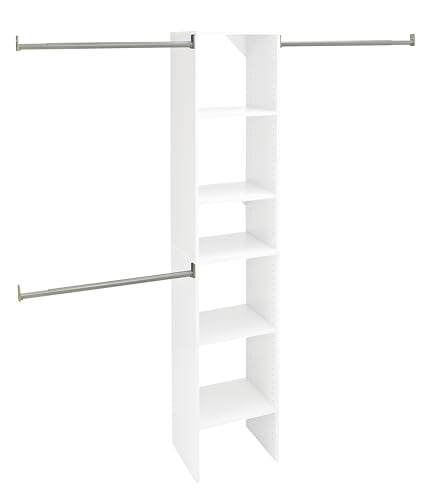 ClosetMaid SuiteSymphony Small Closet Organizer Starter Kit with Tower & 3 Adjustable Rods – Pure White