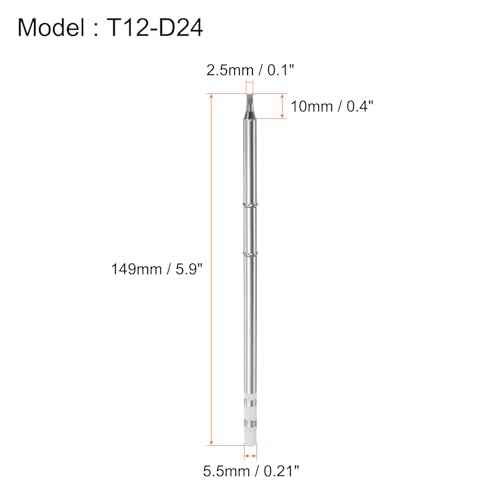 HARFINGTON Soldering Iron Tips T12-D24 Flat Edge 2.5mm Chisel Width Nickel-Plated Solder Welding Replacement Tip for Electrical Solder Station, Silver