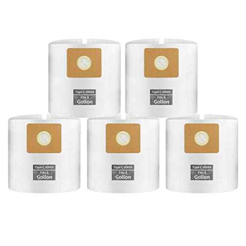 for Shop Vac Bags 3 Gallon, Type C - 90669 9066900 9066933 Vacuum Cleaner Disposable Collection Filter Bags 5 PCS