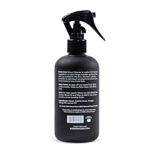 Rhino Wax Butcher Block Cleaning Kit - Includes Cutting Board Wood Spray Cleaner, Bench Scraper, Microfiber Cloth - for Butcher Block Countertops, Islands, Large Cutting-Boards - Natural - Food Safe