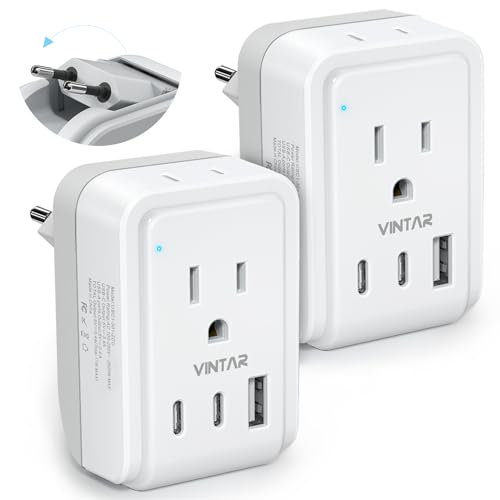 VINTAR 2 Pack European Travel Plug Adapter, Type C Foldable Power Converter, 17W