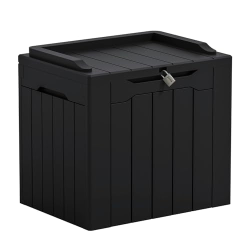Greesum 31 Gallon Outdoor Storage Box with Lid Dark Black Weatherproof Patio Furniture & Tool Organizer