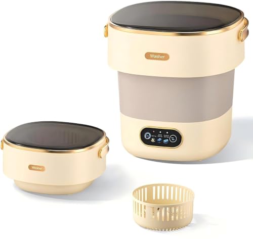 Neliangia Khaki Foldable Portable 17L Mini Washing Machine for Travel & Small Spaces