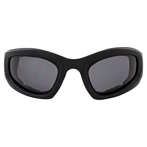 Epoch Eyewear Padded Motorcycle Riding Goggles Black Frame Smoke Lens Adjustable Strap ANSI z87.1 Safety Rated