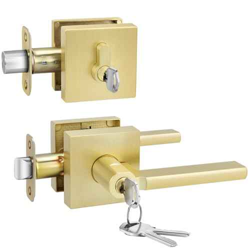 goldenwarm Gold Exterior Door Lock Set with Deadbolt, Zinc Alloy Keyed Alike Entry Door Locksets with Deadbolt, Heavy Duty Brushed Gold Exterior Door Handle (1 Pack)