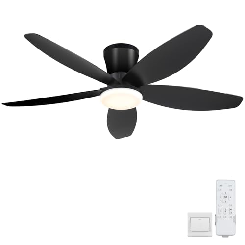 Surtime 42-Inch Black Ceiling Fan with Lights, Remote, Reversible DC Motor