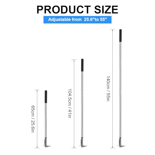 BARAYSTUS Adjustable Stainless Steel Long Handle Crack Weeder - 25.6/41/55 Inches