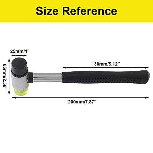 Rubber Mallet Hammer 25mm Double-Face Nylon Rubber Hammer, Soft & Hard Head Mallet with Replacement Heads for Jewelers, Woodworking, Floor Installation