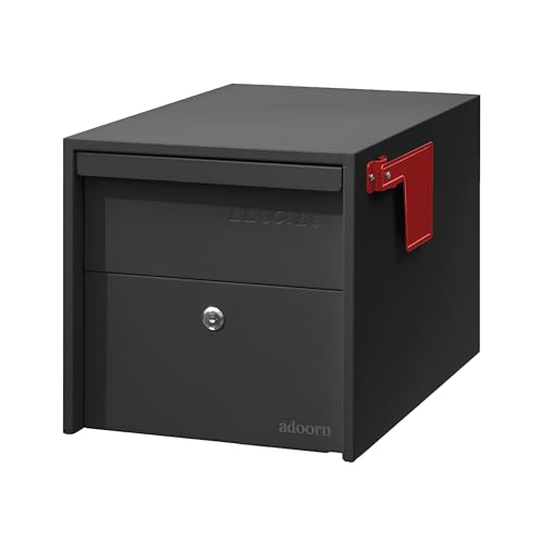 Adoorn Small Black Locking Mailbox Post Mount - Modern, Weatherproof, Secure