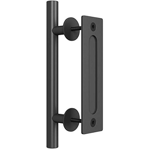 SMARTSTANDARD 12 Inch Heavy Duty Barn Door Handle Black Two-Side Round Design