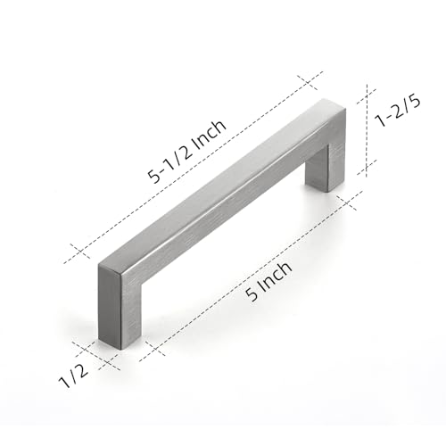 Ravinte Brushed Nickel Square Cabinet Handles 5-1/2 Inch, 10 Pack - 5 Inch Center to Center