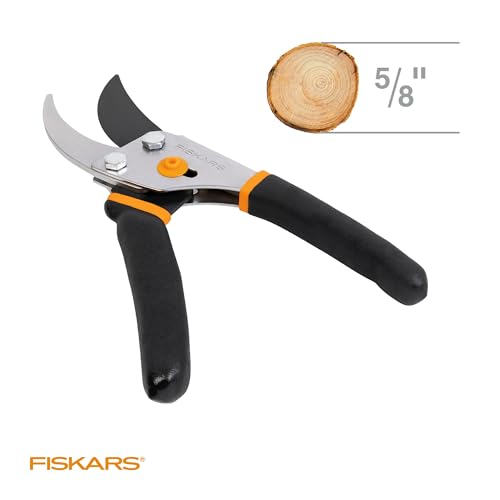 Fiskars Bypass Pruning Shears - Garden Clippers for Live Plant Cutting, 5/8" Capacity