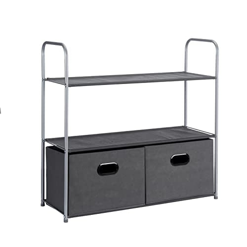 Freestanding Closet Organizer with Fabric Bins & Shelves, Grey, 32.7" x 12.2" x 31"