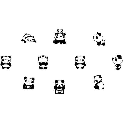 10 pcs Cute Small Panda Wall Decal Sticker Nordic Style Cute Animal Vinyl Wall Stickers for Kids Room Baby Room Nursery Wall Decor Effect Size 34"x64"inch (black-JWH265-Panda)