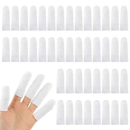 100 Pieces Cotton Finger Cots, Cloth Finger Sleeves with Elastic Rings Toe Sleeves Fingertips Protective Cover Thumb Protector Finger Tips Protector Comfortable and Breathable, Moisture Wicking