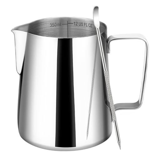Amrules 12oz Stainless Steel Milk Frothing Pitcher with Latte Art Pen - Silver