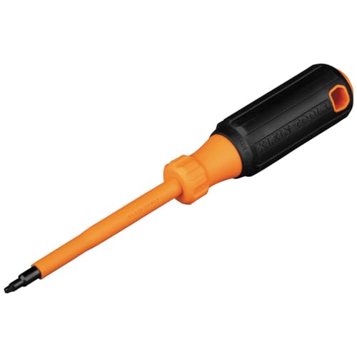 Klein Tools 6884INS Insulated Screwdriver, Made in USA, 1000V #1 Square Tip Screwdriver with 4-Inch Shank, Tip-Ident, Cushion-Grip Handle
