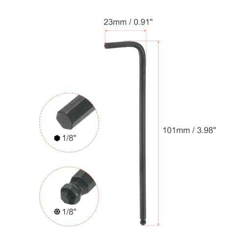 HARFINGTON 4pcs Ball End Hex Key Wrench 1/8" L-Shape Long Arm Hexagon SAE Wrenches Chrome Vanadium Steel Repairing Tool for Home Repair Black