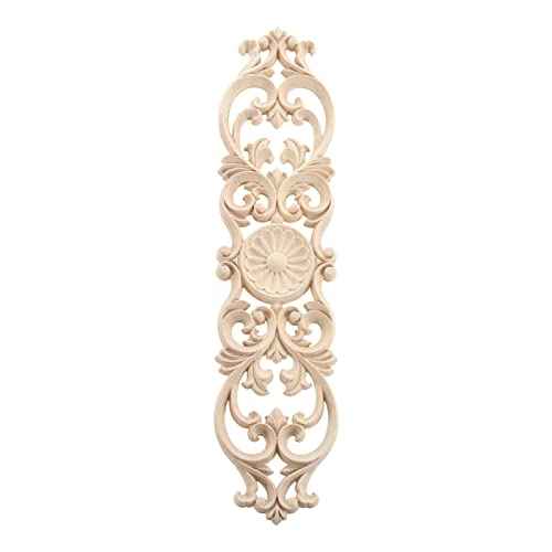 MUXSAM Wood Onlays Appliques, Long Wooden Carved Overlays Furniture Center Carvings Decals for Cabinet Closet Door Wall Dresser DIY Crafts Project(1-Pack, 40x9cm/15.8"x3.6")
