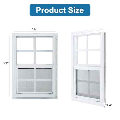 1 Pack Shed Window 14"X21" White Flush Mount Household Windows with Tempered Glass and Fiberglass Screen for Shed Chicken Coop Playhouse and Garage