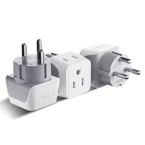 Ceptics White Denmark Travel Adapter Plug with Dual US Input - Compact & Safe (3 Pack)