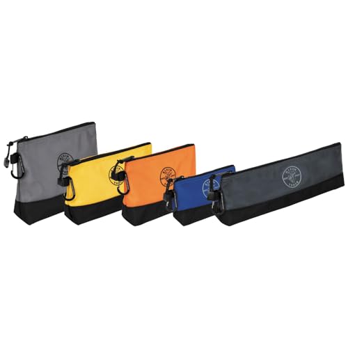 Klein Tools 55569 16.5-Inch Stand-Up Zipper Tool Bags Set with Carabiners, Reinforced Gusseted Bottom, Water-Resistant 1680d, 5-Pack